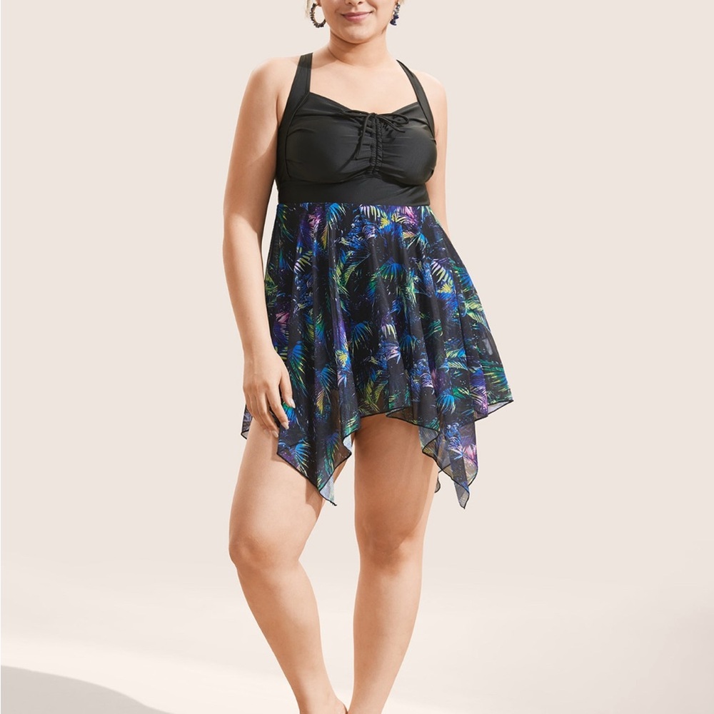 Plus Size Black and Multicolor One Piece Swimsuit